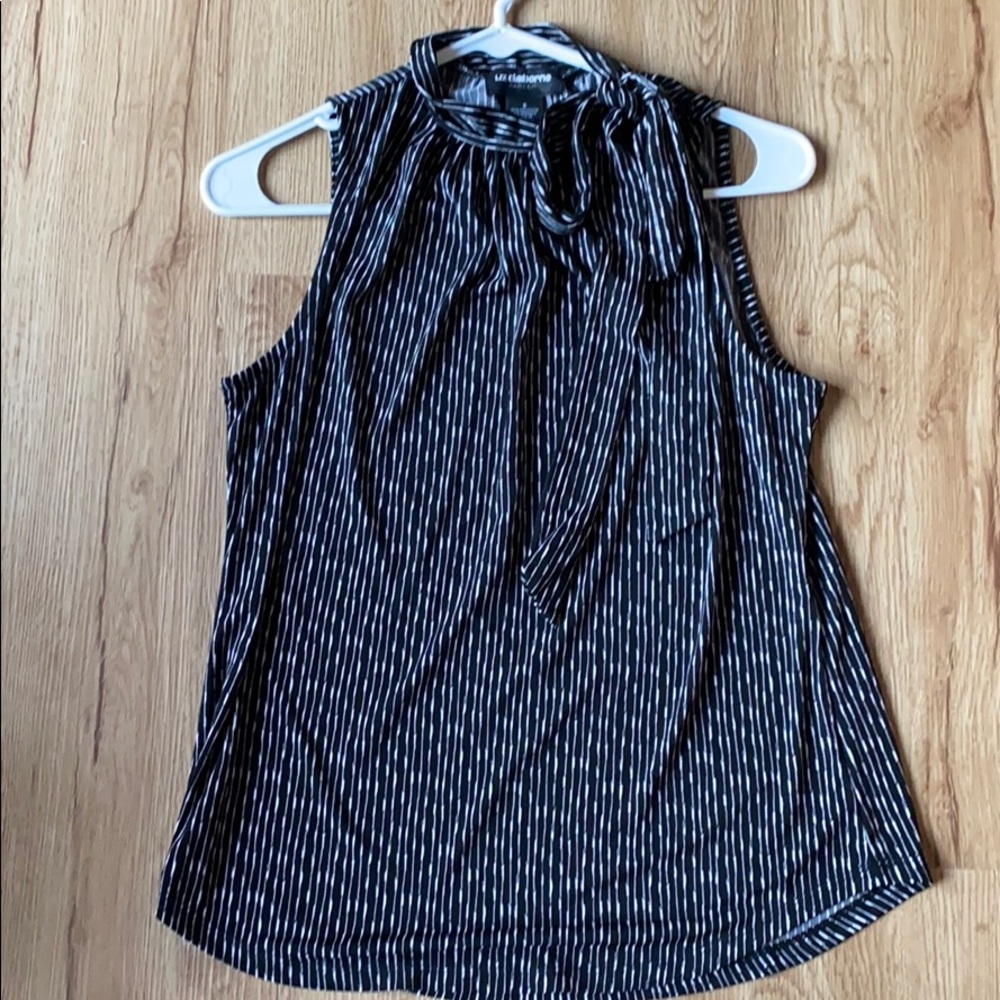 Black white bow tie tank top Business blouse Small